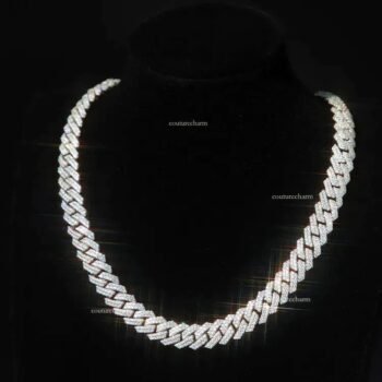 VVS Mossanite 2rows 8mm 10mm 12mm 14mm S Sier Dia Necklace Man Moissanite Hiphop Cuban k Chain